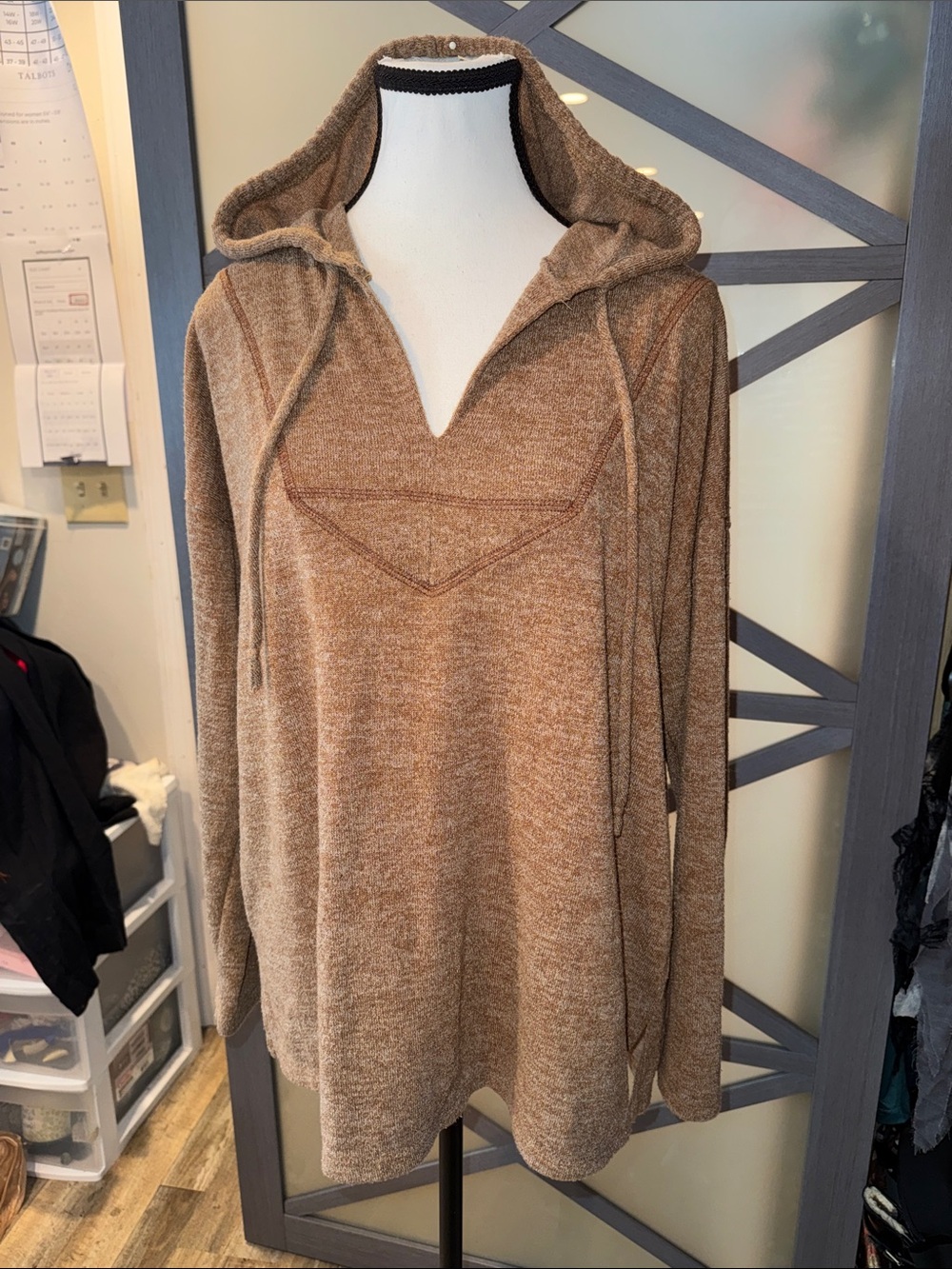 BUCKETLIST Brown Hooded V-Notch Pullover Sweater